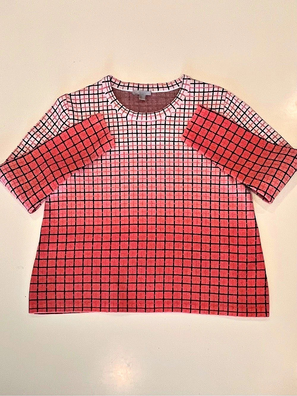 COS Ombré and Checked Pattern 100% Cotton A-line Sweater in Coral, Black & White